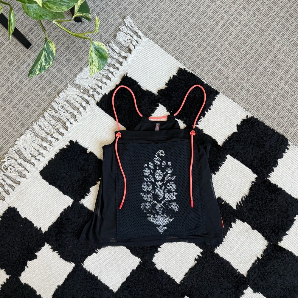 Black Sleeveless Top with Pink Straps